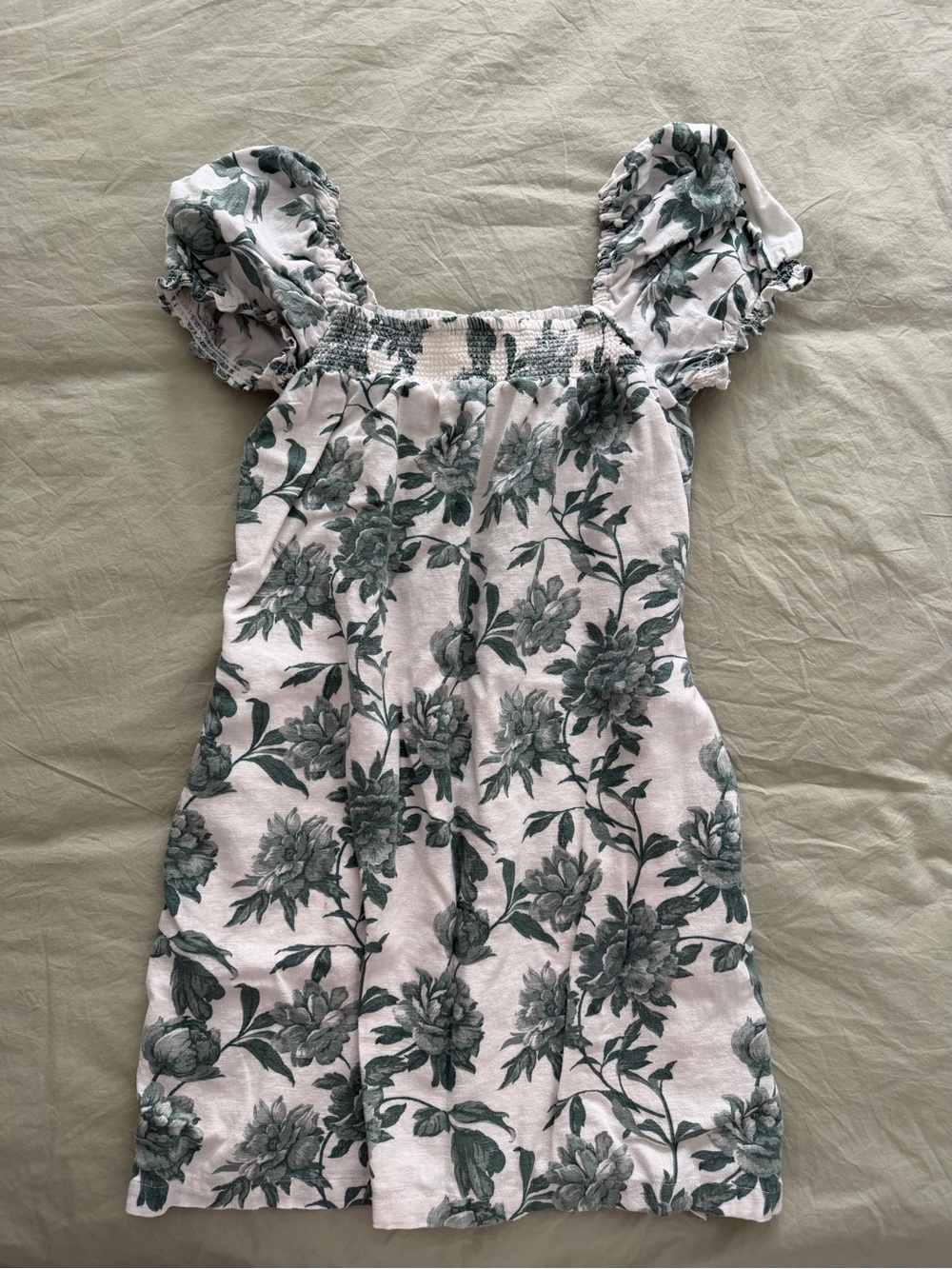 Abercrombie White Floral Sundress with Green Print